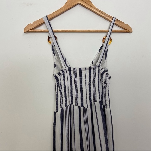 AEO jumpsuit wide legs flare blue white striped light Bohemian smock back XS - Picture 5 of 15